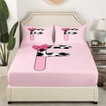 thumbnail image 3 of Erosebridal Letter Initial F Sheet Set Twin,Kawaii Bow Bedding Sets Twin Size,Microfiber Bed Sheets Twin,Cow Print Decor,3pcs, 3 of 7