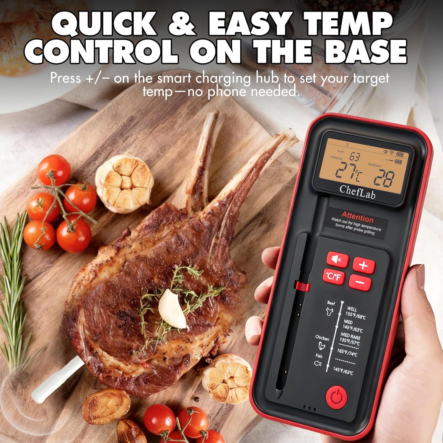 AI Wireless Meat Thermometer, 500ft Bluetooth BBQ Thermometer, Smart Digital Food Thermometer for Grill, Smoker, Oven (Single Probe)