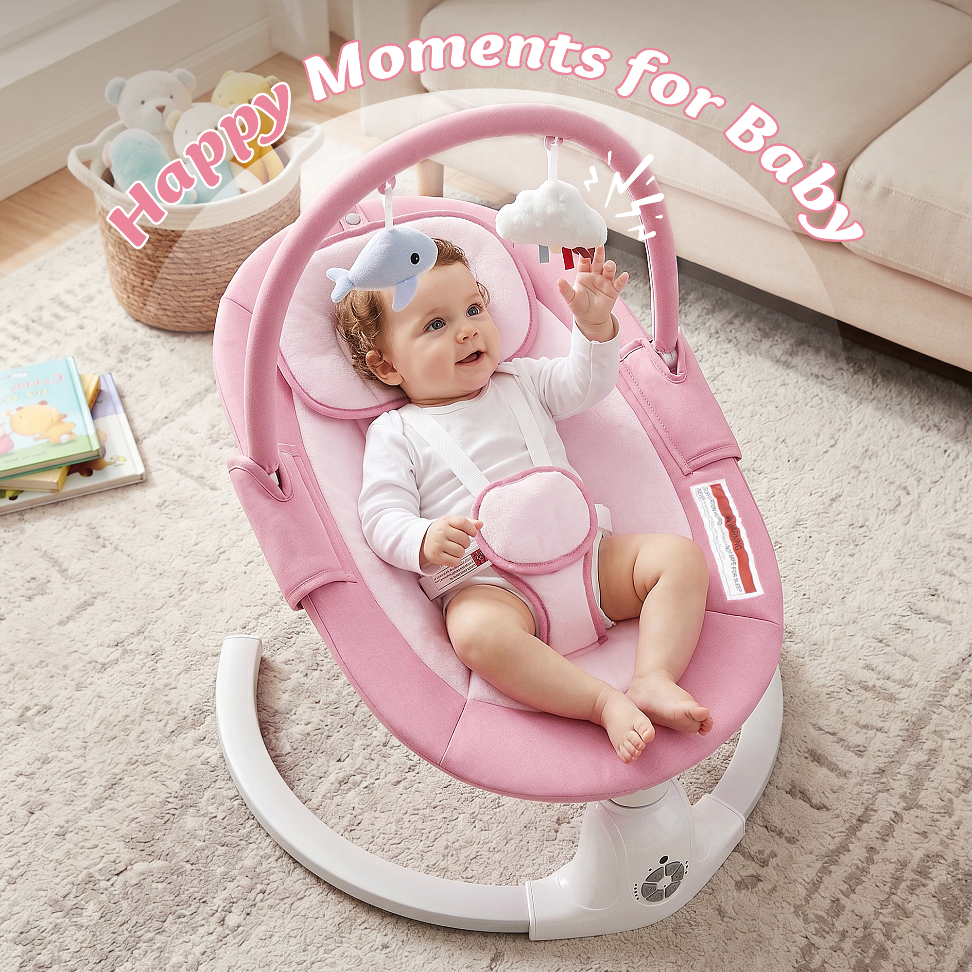 Babyeap Electric Baby Swing with Remote Control, Pink photo 3