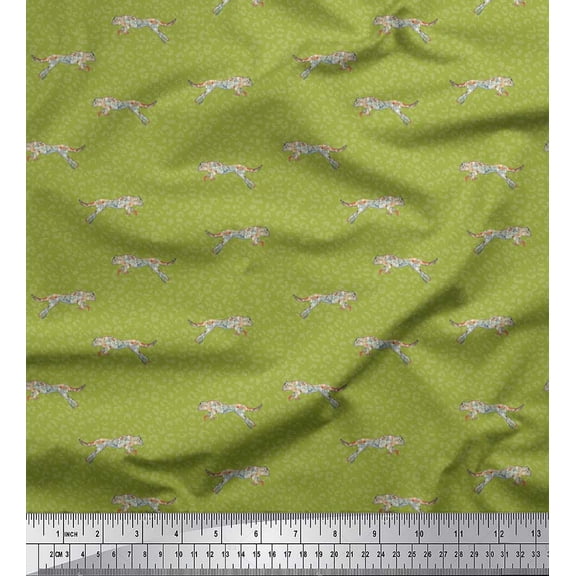 Soimoi Green Velvet Fabric Leopard Animal Skin Print Fabric by the Yard 58 Inch Wide