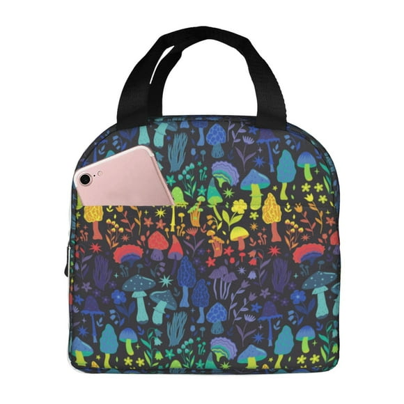Easygdp Magical Mushrooms and Flowers Bolsa Térmica Premium - Tela Oxford Impermeable, Gran Capacidad, Bolsillo Frontal, Unisex para Trabajo, Escuela, Actividades al Aire Libre y Picnics