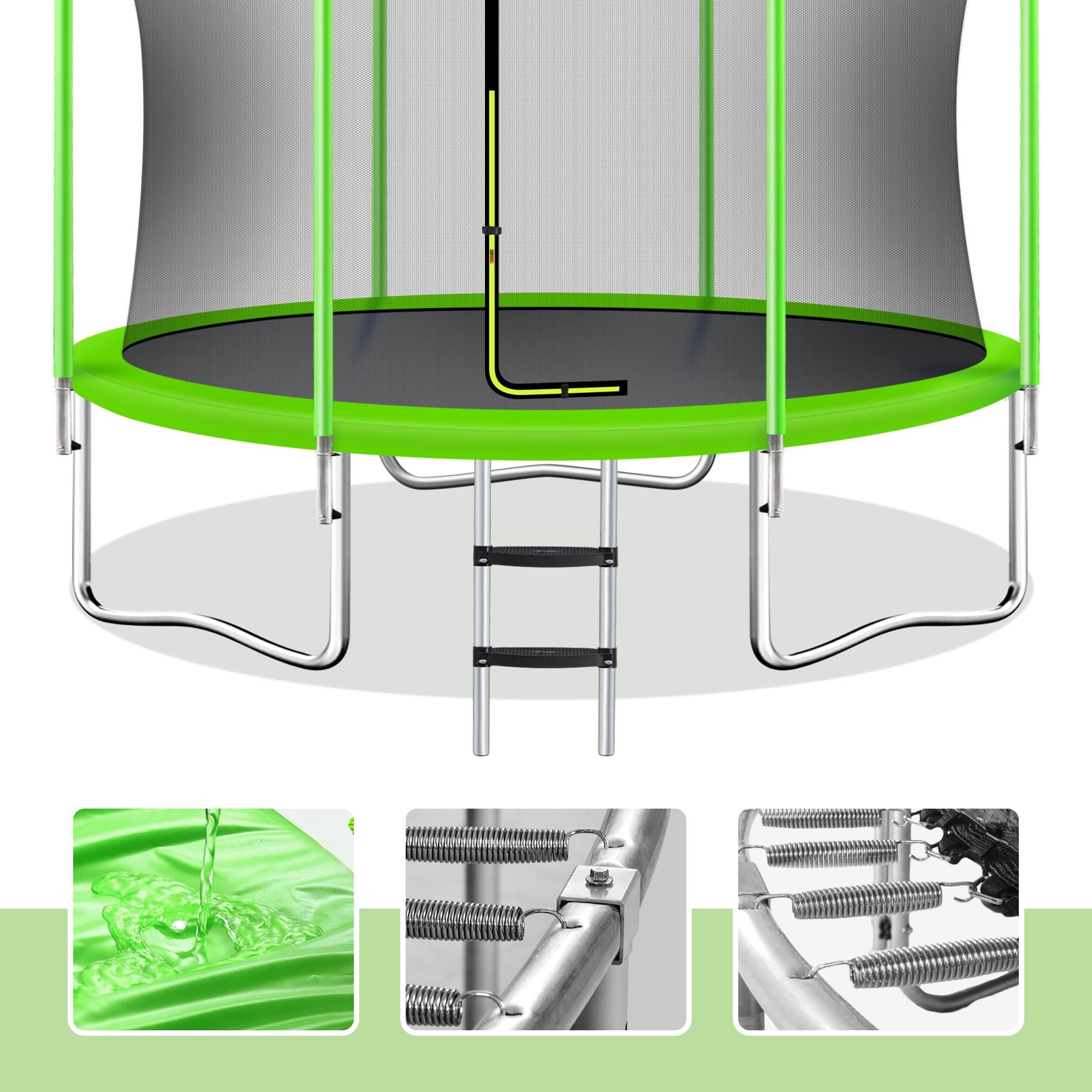 10FT Outdoor Trampoline - Seizeen Heavy-Duty Trampoline with Enclosure Net & Basketball Hoop, Large Trampolines Thickened for Kids Jumping, Green