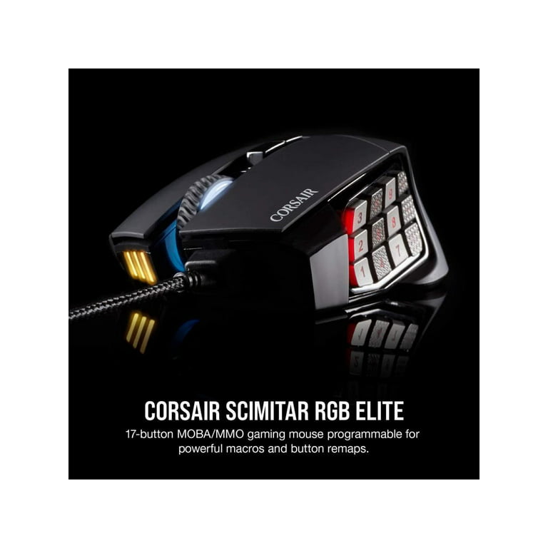 Corsair SCIMITAR RGB ELITE CH-9304211-NA Black 17 Buttons 1 x Wheel USB 2.0  Type-A Wired Optical 18000 dpi MOBA/MMO Gaming Mouse, Backlit RGB LED