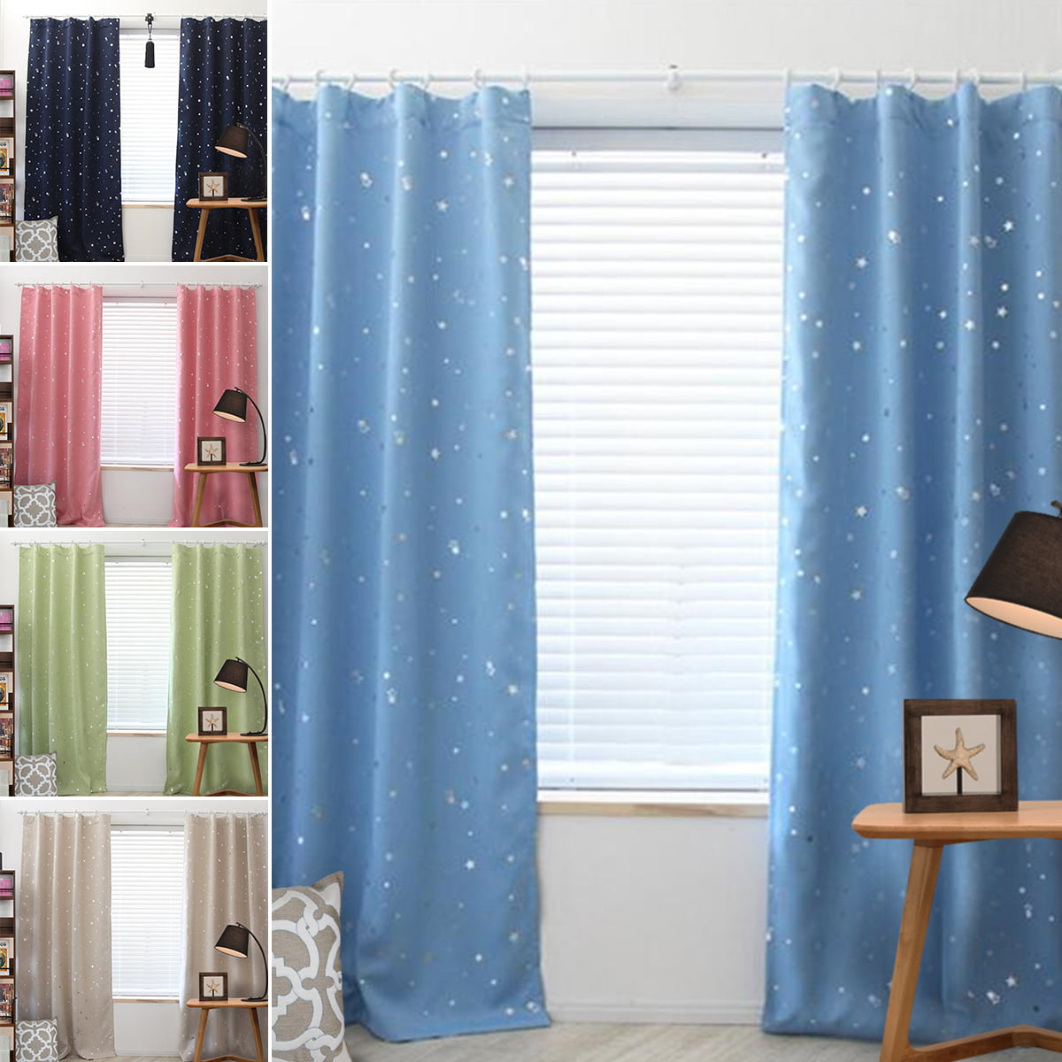 Stars Kids Thermal Blackout Ready Made Eyelet Curtains Dimout Energy Saving 