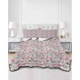thumbnail image 2 of Full Size Quilt Bedding Set, Vintage Pink Flower Reversible Summer Quilt 3 Pieces, Spring Floral Leaves Pastoral Birds Plants Lightweight Bedspreads Coverlets with 2 Pillow Shams for All Seasons, 2 of 5