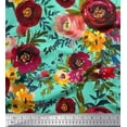 thumbnail image 1 of Soimoi Green Rayon Fabric Leaves & Pink Floral Fabric Prints by Yard 42 Inch Wide, 1 of 1