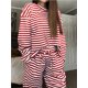 thumbnail image 5 of Pijamas de rayas for mujer, conjuntos de 2 piezas, camisetas de manga larga, pantalones anchos con cordón, conjuntos a juego, conjuntos de estar en casa, 5 of 7