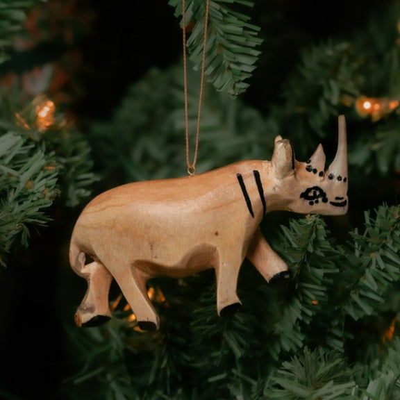 Painted Wood Rhino Christmas Ornament