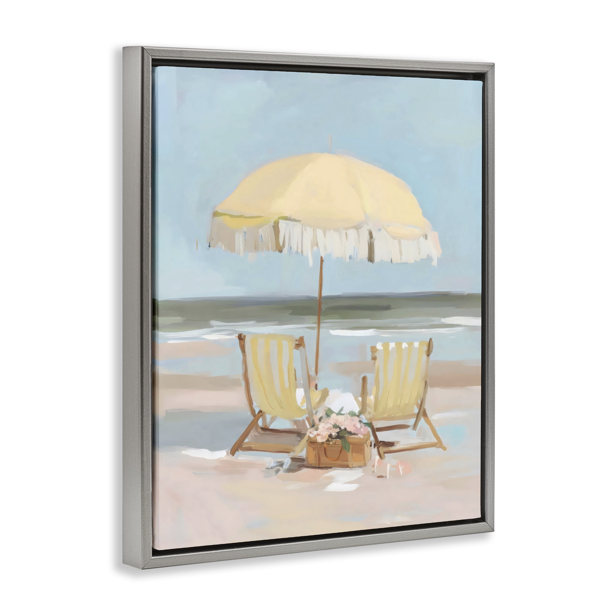 Stupell Industries Yellow Chairs Beach Relaxation Gray Framed Floater Canvas Wall Art, design by Sisi and Seb
