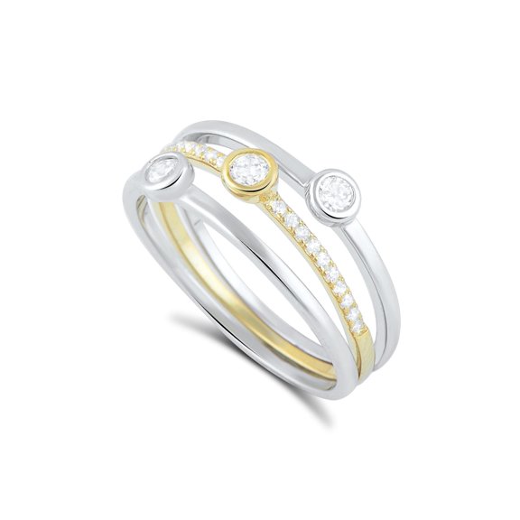 SilverCloseOut Two Tone Sterling Silver Cz Stacked Ring
