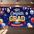 thumbnail image 3 of Gold Glitter Congrats Grad Banner Dark Blue Graduation Backdrop 3D Lettering Red Ribbon 2026 Grad Display for Graduation Parties High School Graduations College Graduations, 3 of 5