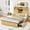 Natural, variant on Lolado Farmhouse Queen Bed Frame with 2 Pull-out cabinet Storage, Noise Free Bookcase Storage Bed with All-Metal Support, Charging Station & LED Lights Headboard, No Box Spring Needed, White