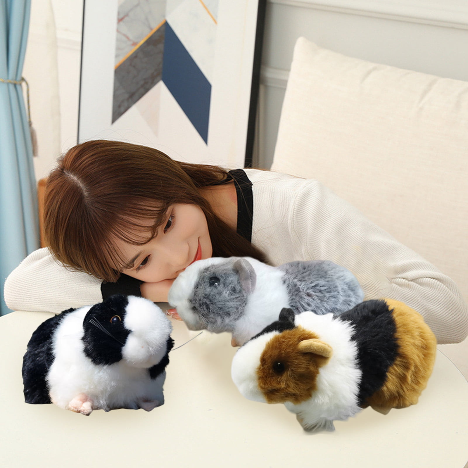 18cm Guinea Pig Stuffed Animal Plush, 3D Eyes Fluffy Hair Realistic Rat ...