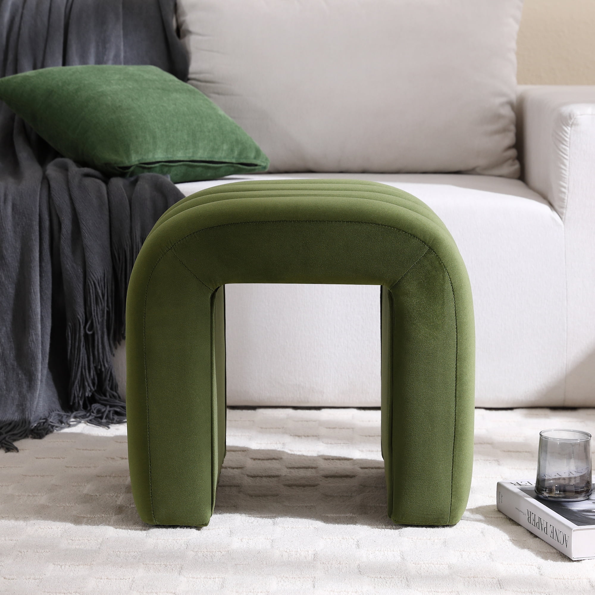 Zesthouse Multi-Functional Ottoman Stool, Tufted Velvet Foot Stools Ottoman for Couch, Modern Vanity Stool for Living Room, Bedroom and Entryway, Green