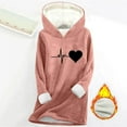 thumbnail image 2 of Feancey Women Winter Hoodies Warm Fleece Lined Hooded Sweatshirts Cute Heart Beat Print Pullover Tops Thick Thermal Loungewear Christmas Pajamas Pink 3XL, 2 of 4