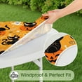 thumbnail image 5 of 44in Pumpkin Ghost Round Halloween Tablecloth with Elastic Edge Orange, Fitted Table Cover for 36-44" Tables, Polyester Reusable Table Cloths Wipe Clean for Picnic, Dining, Outdoor Use and Party Decor, 5 of 7