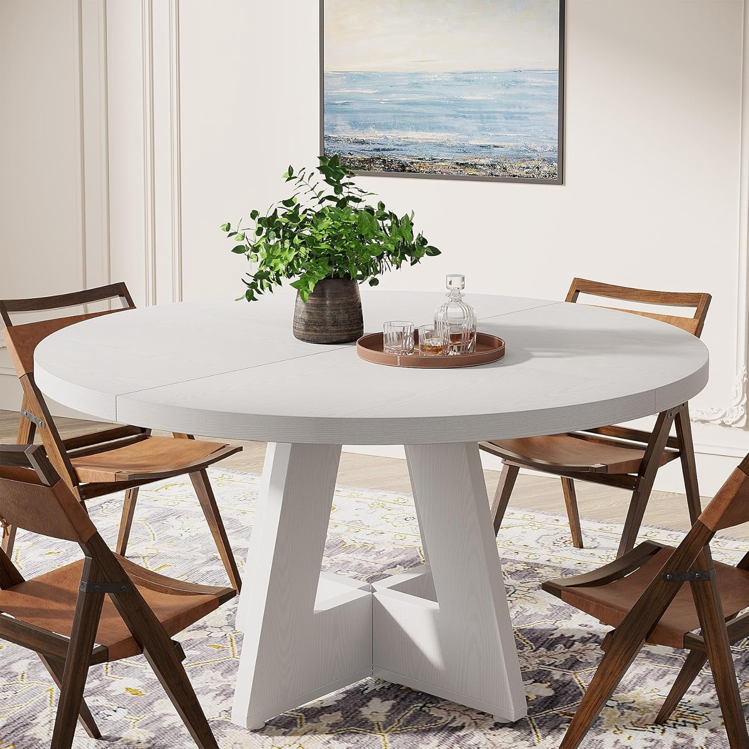 Round Dining Table Wood Kitchen Table for Dining Room Living Room, 47 in Dinning Room Tables for 4-6