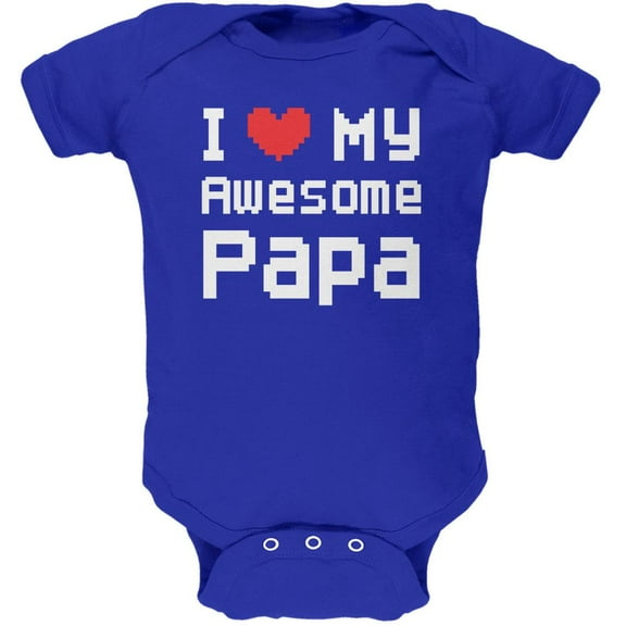 I Heart My Awesome Papa 8 Bit Pixel Royal Soft Baby One Piece - 9-12 months