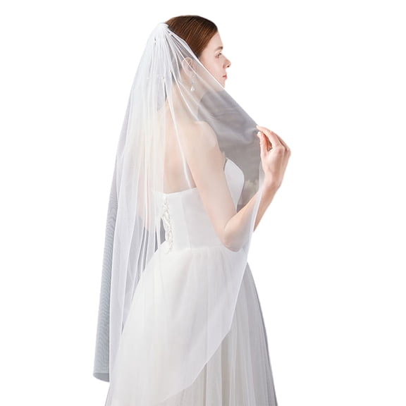 Beadwork Bride Veil with Hair Comb For Formal Occasion Nonslip Single Layer Veil for Wedding Ceremony Photo Accessories