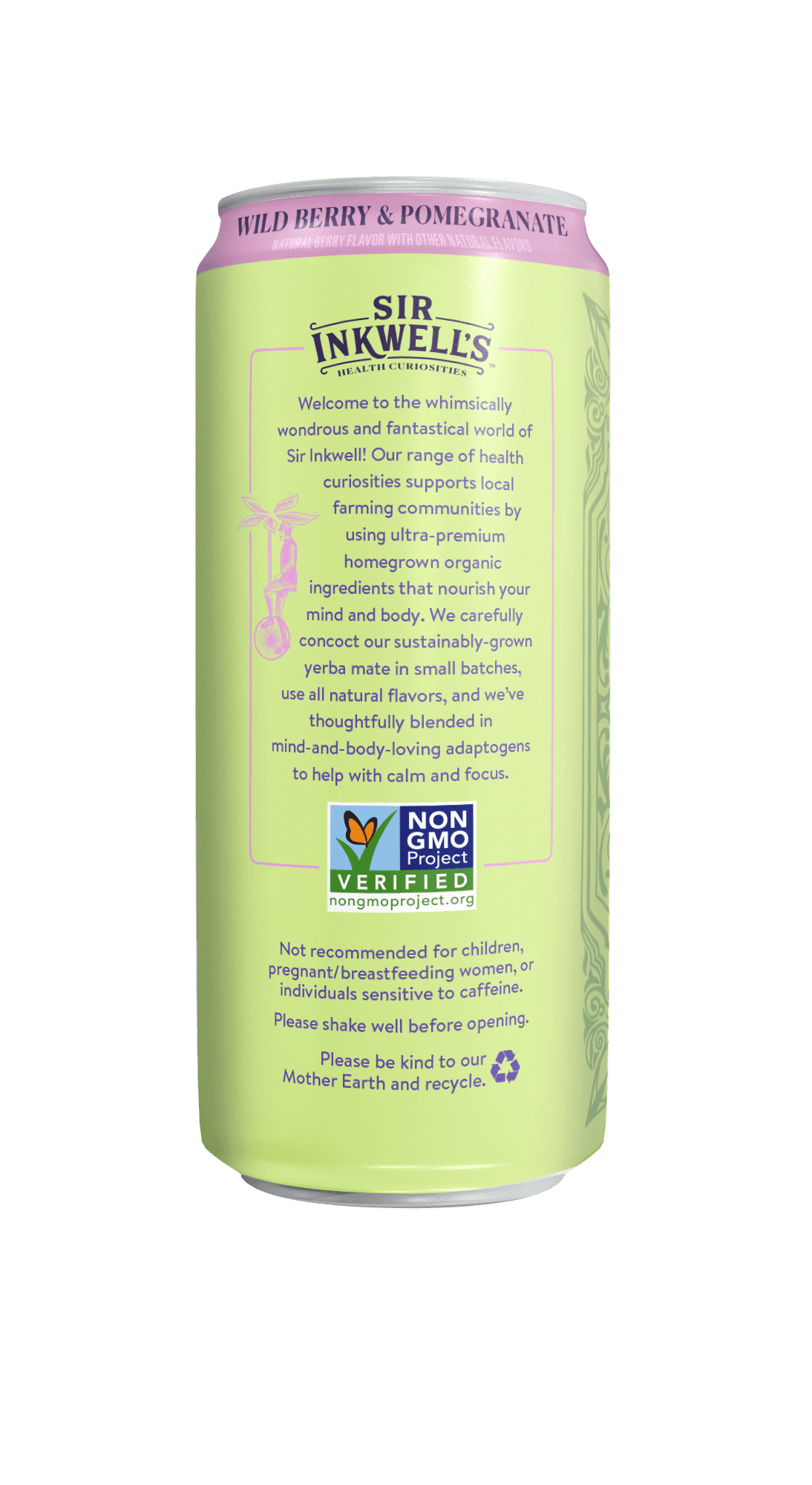 Sir Inkwell's Adaptogen Yerba Mate with Ashwagandha, Reishi and Ginseng, Wild Berry & Pomegranate, 16 oz, 12 Pack