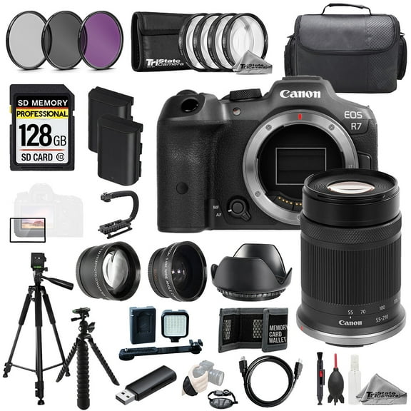 Canon EOS R7 Camera   RF-S 55-210mm f/5-7.1 IS STM Lens 128GB Ext Bat 9 PC Filtr MEGA Kit (International Version)
