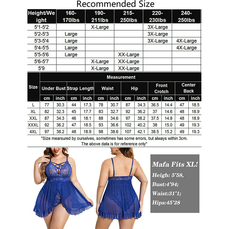 Avidlove Plus Size Lingerie for Women High Waist Babydoll Chemise Sexy Mesh  Strappy Exotic Sleepwear (Blue4XL)