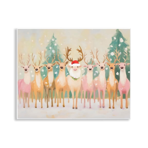 Stupell Industries Pastel Santa's Reindeer Wall Plaque Art, design by Arlington Prints