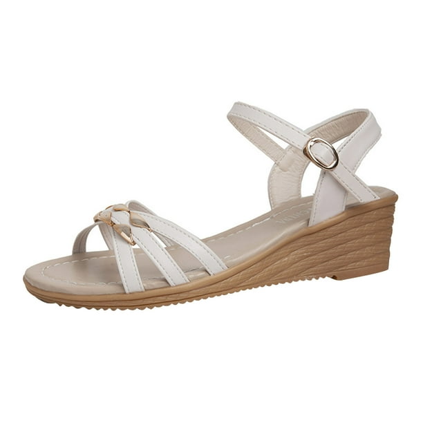 Amzcrzy Zapatos de mujer,Zapatos de mujer,Zapatillas de mujer, Sandalias de cuña de moda de verano para mujer, sandalias con hebilla de metal de color sólido y suela gruesa Sandalias Mujer Zapatillas