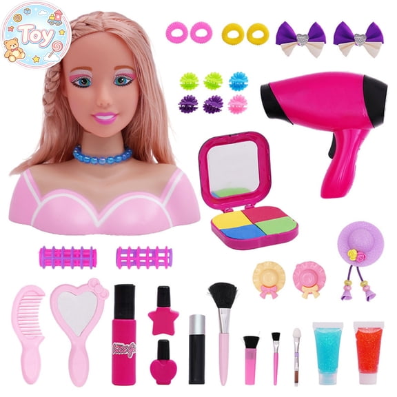 Fashion Styling Half Body Doll Head Set with Beauty Makeup & Hair Salon Accessories, Pretend Play Toys, Role Play Kit, Christmas Family Birthday Gifts, Toys for Toddler Baby Kids Girls, Age 3