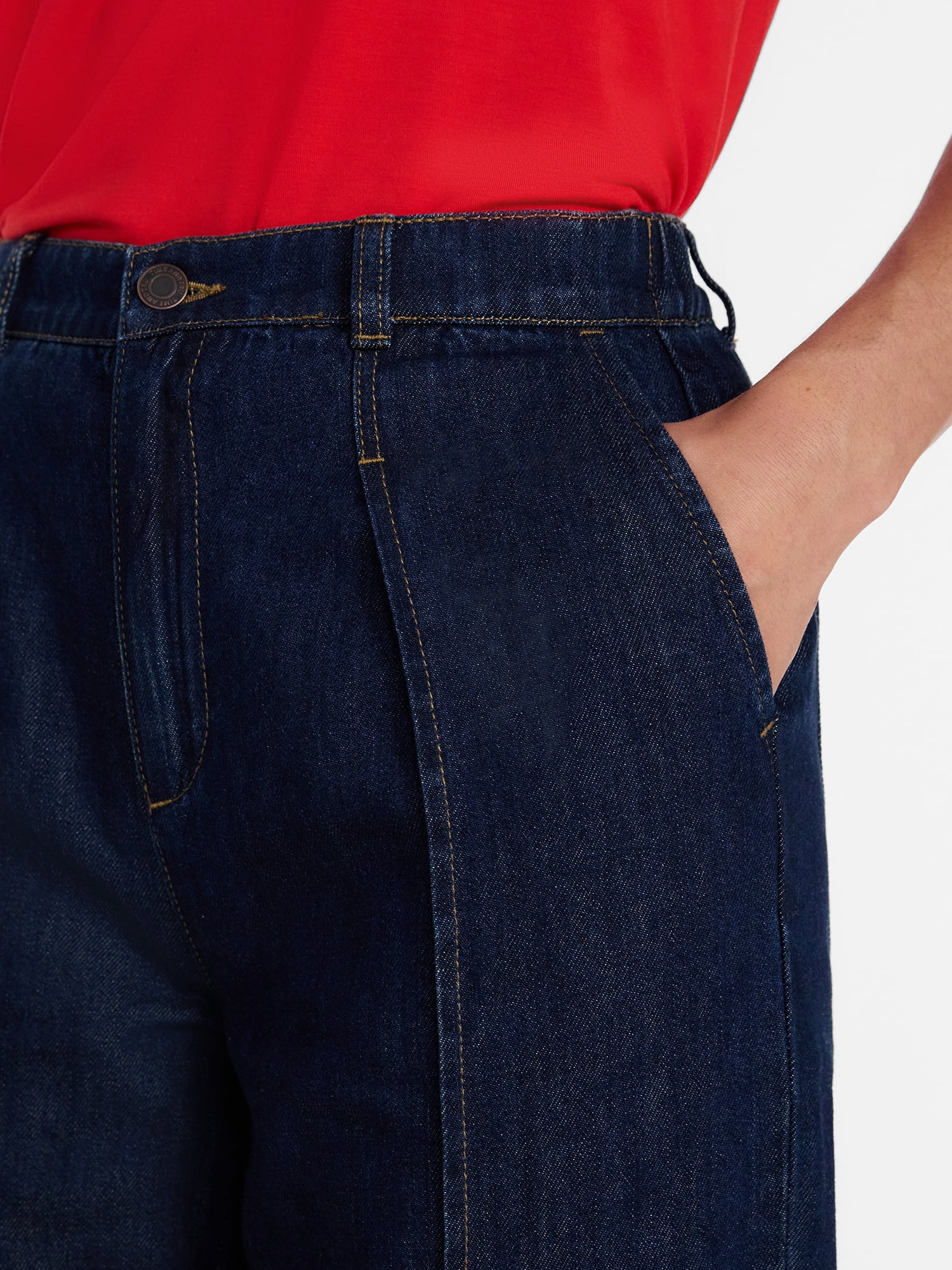 Time and Tru Women's High Rise Drapey Pleated Wide Leg Jeans, 30" Inseam, Sizes XS-XXXL