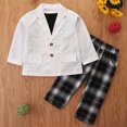 thumbnail image 2 of Odeerbi Toddler Boys Girls Fall Winter Outfits Cotton Long Sleeve Tops Notched Lapel Jacket Plaid Pants Set 1-6 Years Kids Solid Color Top Coat Pants Three Piece Set Toddler Clothes White, 2 of 5