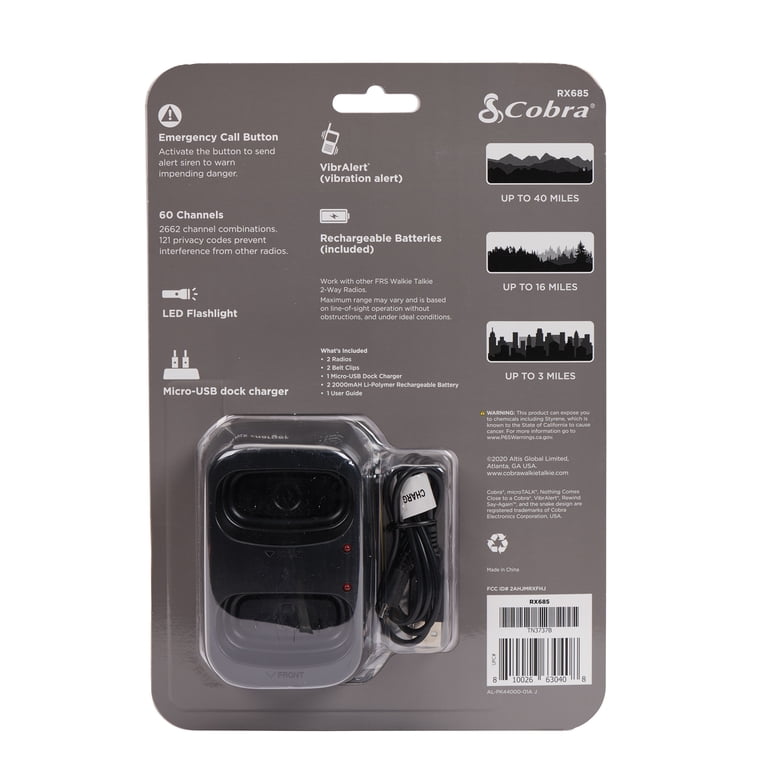 Cobra RX685 Walkie Talkies Pair, 40-Mile Range 2-Way Radios, IP54