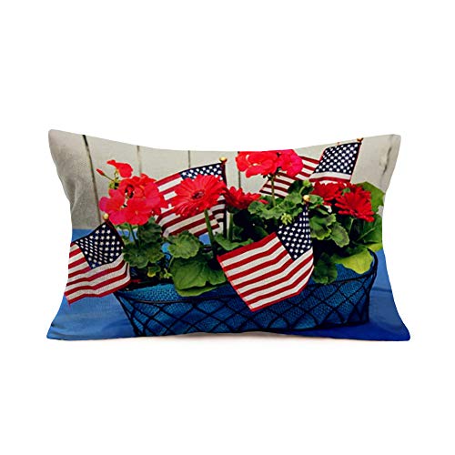USA Flag Patriotic Red Blue Throw Accent Pillow Case Cover Cotton Linen Canvas