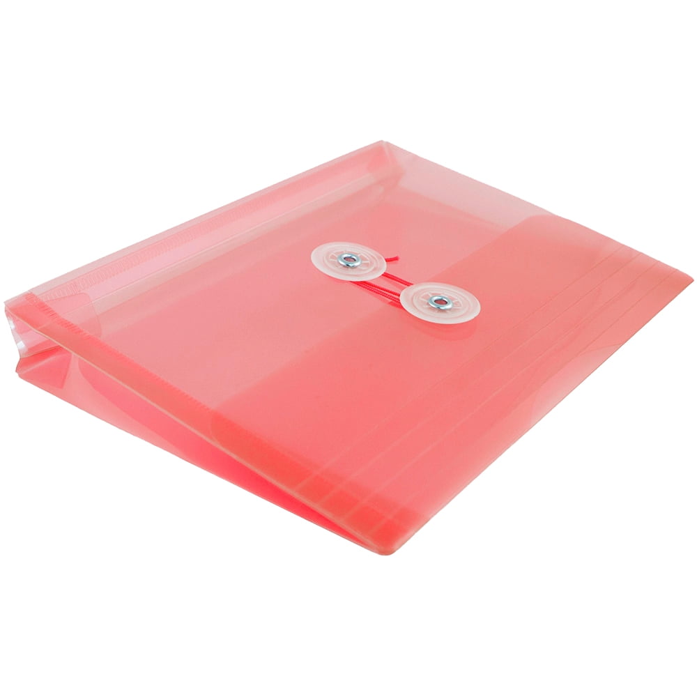 JAM Paper Plastic Envelopes with Button & String Tie Closure, Index Size, 5 1/2 x 7 1/2, Pink / Light Red, 3/Pack