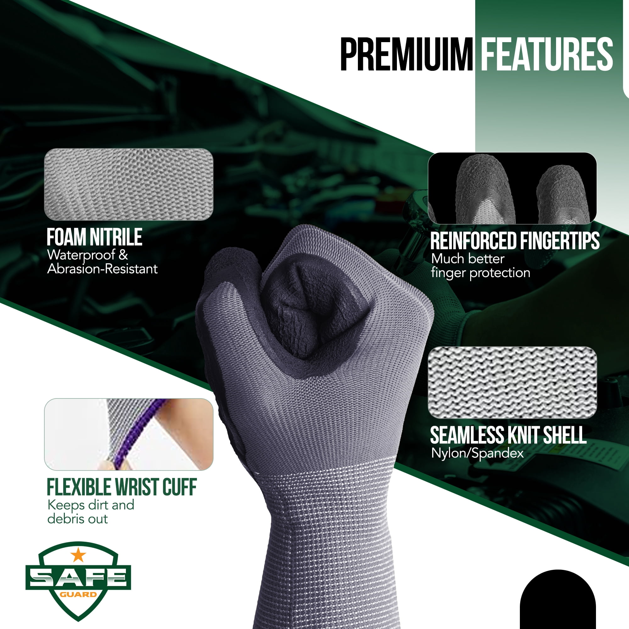 Safe Guard Nitrile Coated Nylon Work Gloves