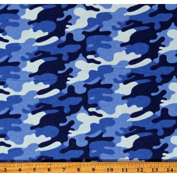 Flannel Blue Camouflage Camo Cotton Flannel Fabric Print by the Yard (70047)