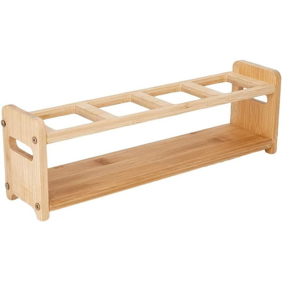 1Sets 4 Holes Wooden Kitchen Spice Bottle Organizer Rack 35.2x8x11cm Rectangle Slot Oil Vinegar Bottle Storage Display Rack Minimalism Kitchen Dispenser Olive Jar Standing Shelf Rack