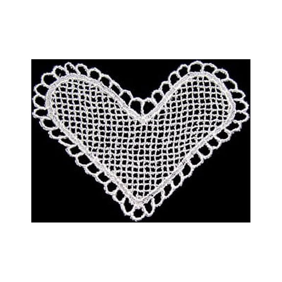 Altotux 3.25"x1.25" White Rayon Heart Net Venise Lace Motif Applique by 4 Pieces