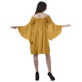 thumbnail image 5 of Moomaya Mustard Yellow Womens Off Shoulder Summer Beach Dress Cotton Vacation Dress With Bell Sleeves - 2XL, 5 of 7