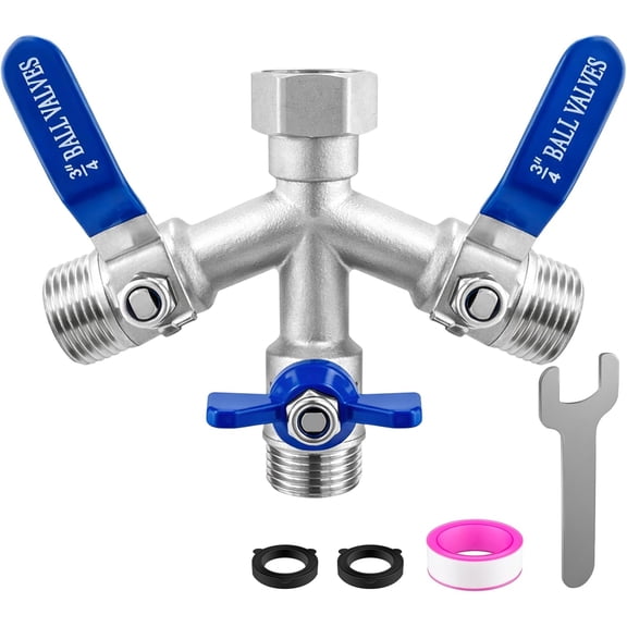 3-Way Garden Hose Splitter, Heavy Duty 304 Stainless Steel Water Hose Connector with Independent Shut-Off Valves, Full Flow 3/4" GHT Outdoor Faucet Adapter