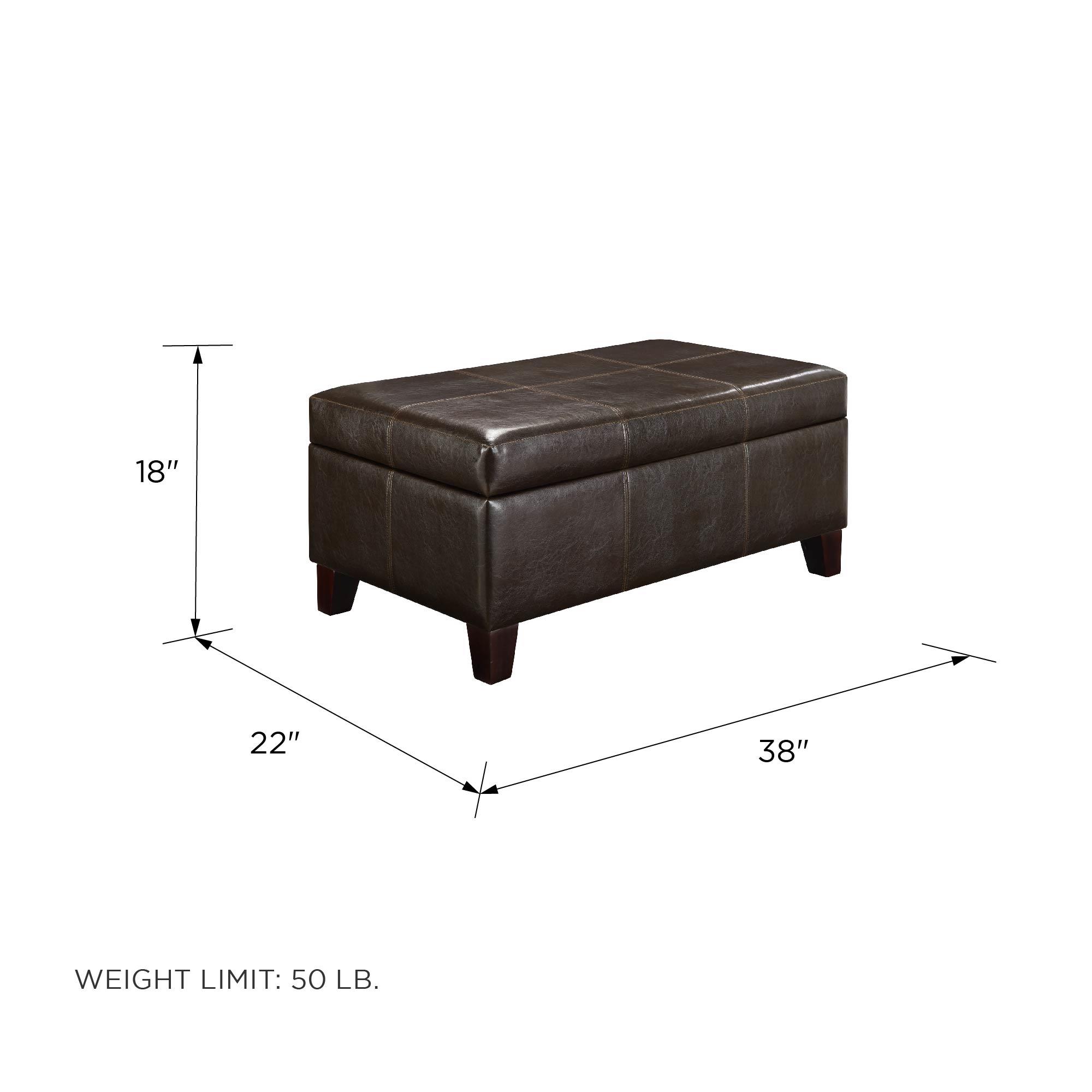 DHP Rectangular Faux Leather Upholstered Storage Ottoman, Espresso