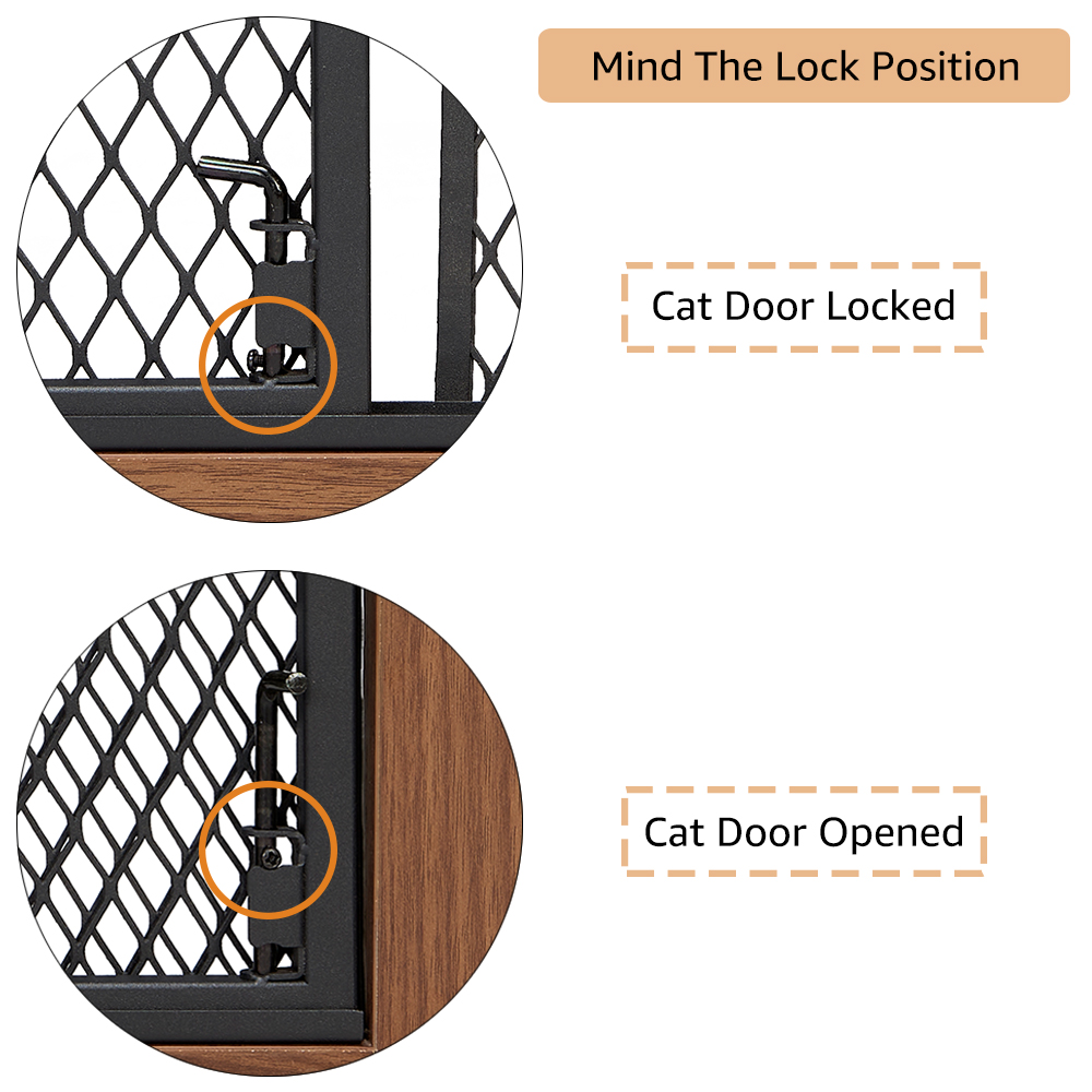 Unipaws Freestanding Pet Gate with Small Cat Door, Wooden Dog Gates with 3 Support Feet, Walnut