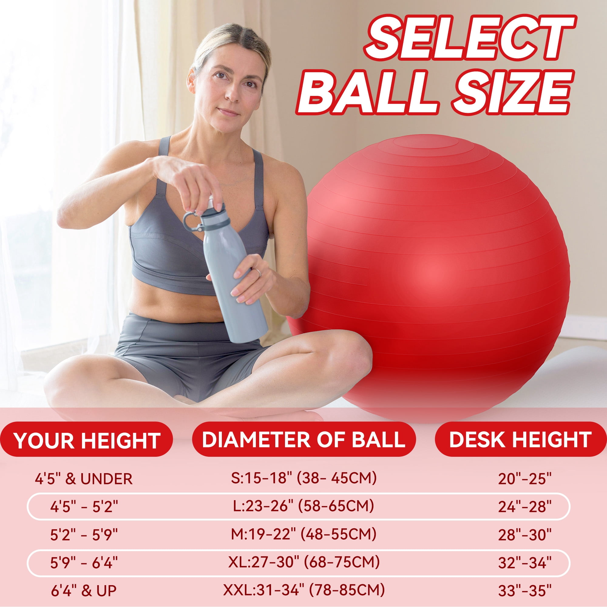 FlexWave 85cm Anti-Burst Yoga Ball with Textured Stripes, Exercise Stability Ball for Fitness, Pregnancy & Physical Therapy, 4 Colors Available