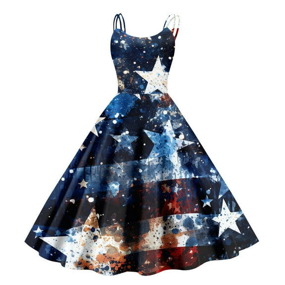 Women's 4th of July Patriotic Dress, Women Retro Punk Off-Shoulder Skirt, Sexy Independence Day American Flag Printed Mini Dress, Bodycon Stretchy Fabric for Summer Events,Blue L