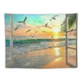 thumbnail image 5 of PRATYUS Nature Landscape Tapestry, Cozy Outside of Window Tropical Palm Tree Beach Sea Mew Sunset Scenery Tapestry Wall Hanging, Colorful Bedroom Living Room Dorm Decor  Painting, 5 of 6