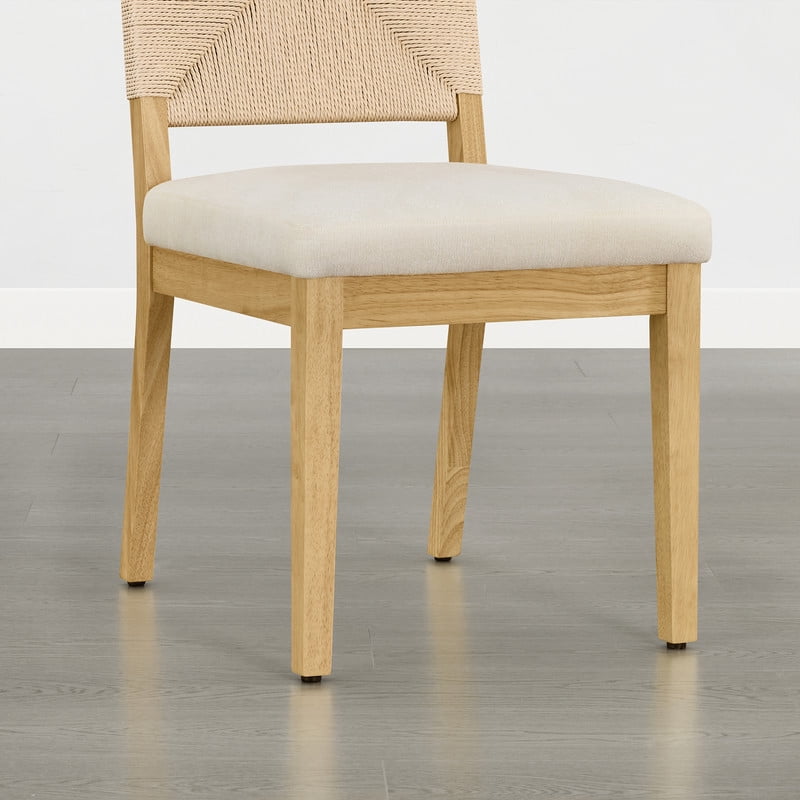 Spruce & Spring Boho Upholstered Dining Chairs Set of 2 with Handwoven Paper Rope Back for Dining Room or Kitchen, Cream Fabric, Natural