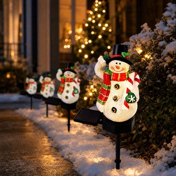 Solar Garden Light with Snowman Design,Waterproof Outdoor Christmas Decorations for Yard Patio Walkway,Festive Solar Yard Decor with Ground Stake,1 Pack
