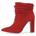 thumbnail image 2 of YDN Women Pointed Toe Ankle Boot Chunky High Heels Pull On Winter Slouch Booties Shoe Size 10.5 Red, 2 of 5