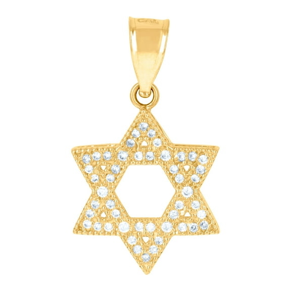 10k Yellow Gold Mens Cubic Zirconia Religious Judaica Star of David Religious Symbol Charm Pendant 23x13mm Wide Necklace