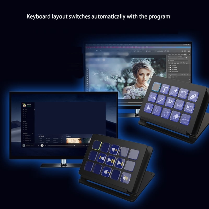 Programmable 15 Key LCD Macro Keyboard for Live Streaming Gaming Content Creators OBS Twitch Integration For Stream Deck